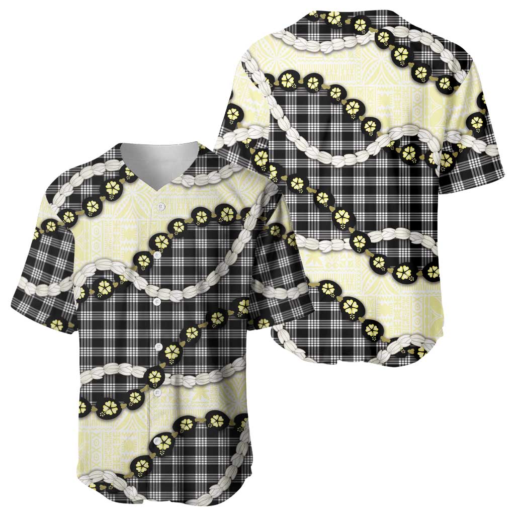 Black Palaka Hawaii Baseball Jersey Kukui Nut Pikake Lei Hawaiian Tapa Pattern - Polynesian Pride