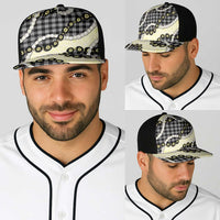 Black Palaka Hawaii Baseball Net Cap Kukui Nut Pikake Lei Hawaiian Tapa Pattern - Polynesian Pride