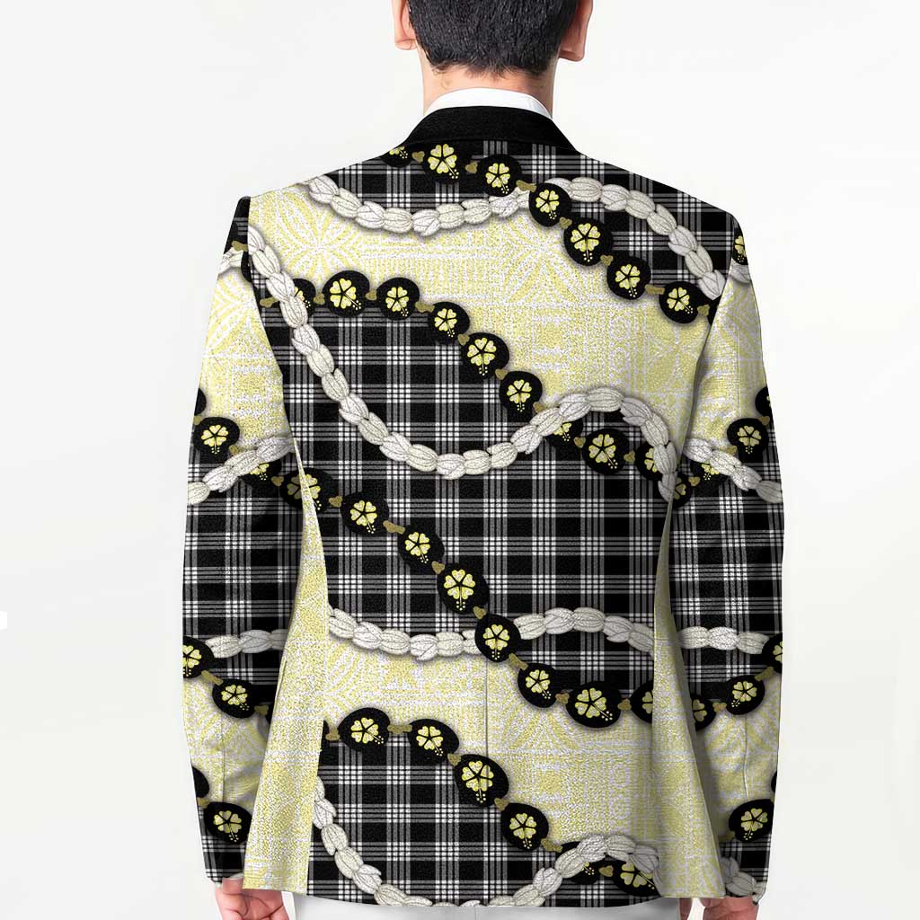 Black Palaka Hawaii Blazer Kukui Nut Pikake Lei Hawaiian Tapa Pattern - Polynesian Pride