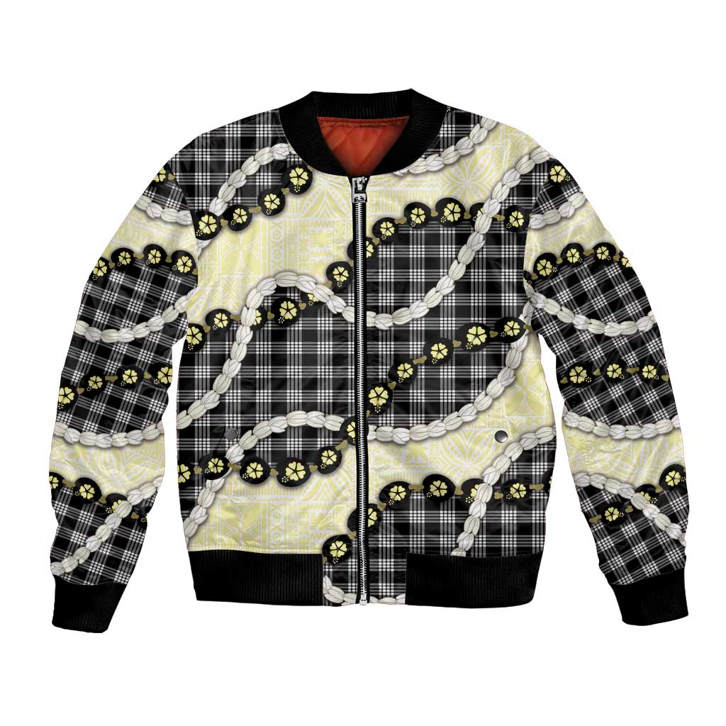 Black Palaka Hawaii Bomber Jacket Kukui Nut Pikake Lei Hawaiian Tapa Pattern LT14 Unisex Black - Polynesian Pride