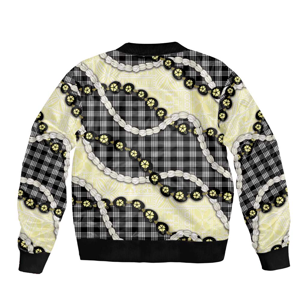 Black Palaka Hawaii Bomber Jacket Kukui Nut Pikake Lei Hawaiian Tapa Pattern LT14 - Polynesian Pride
