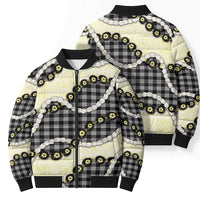Black Palaka Hawaii Bomber Puffer Jacket Kukui Nut Pikake Lei Hawaiian Tapa Pattern LT14 - Polynesian Pride