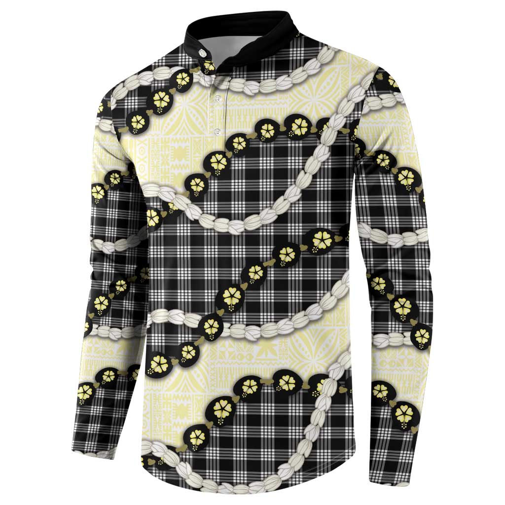 Black Palaka Hawaii Button Sweatshirt Kukui Nut Pikake Lei Hawaiian Tapa Pattern LT14 - Polynesian Pride