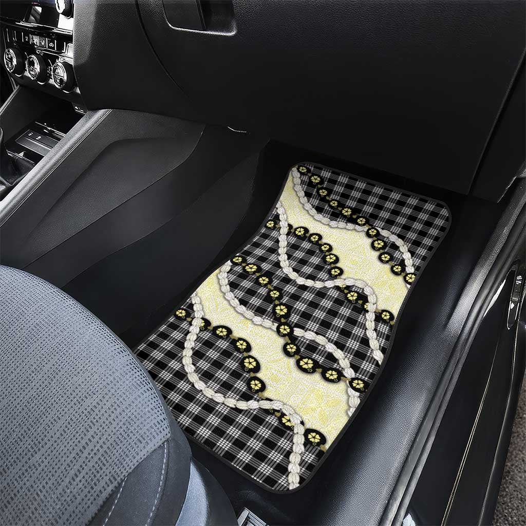 Black Palaka Hawaii Car Mats Kukui Nut Pikake Lei Hawaiian Tapa Pattern - Polynesian Pride
