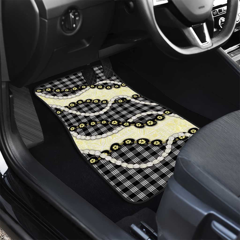 Black Palaka Hawaii Car Mats Kukui Nut Pikake Lei Hawaiian Tapa Pattern - Polynesian Pride