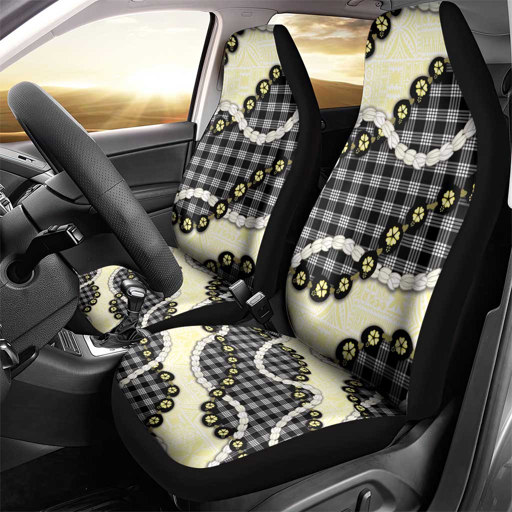 Black Palaka Hawaii Car Seat Cover Kukui Nut Pikake Lei Hawaiian Tapa Pattern - Polynesian Pride