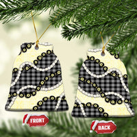 Black Palaka Hawaii Ceramic Ornament Kukui Nut Pikake Lei Hawaiian Tapa Pattern - Polynesian Pride