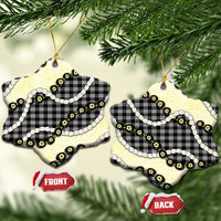 Black Palaka Hawaii Ceramic Ornament Kukui Nut Pikake Lei Hawaiian Tapa Pattern - Polynesian Pride