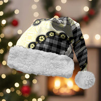 Black Palaka Hawaii Christmas Santa Hat Kukui Nut Pikake Lei Hawaiian Tapa Pattern - Polynesian Pride