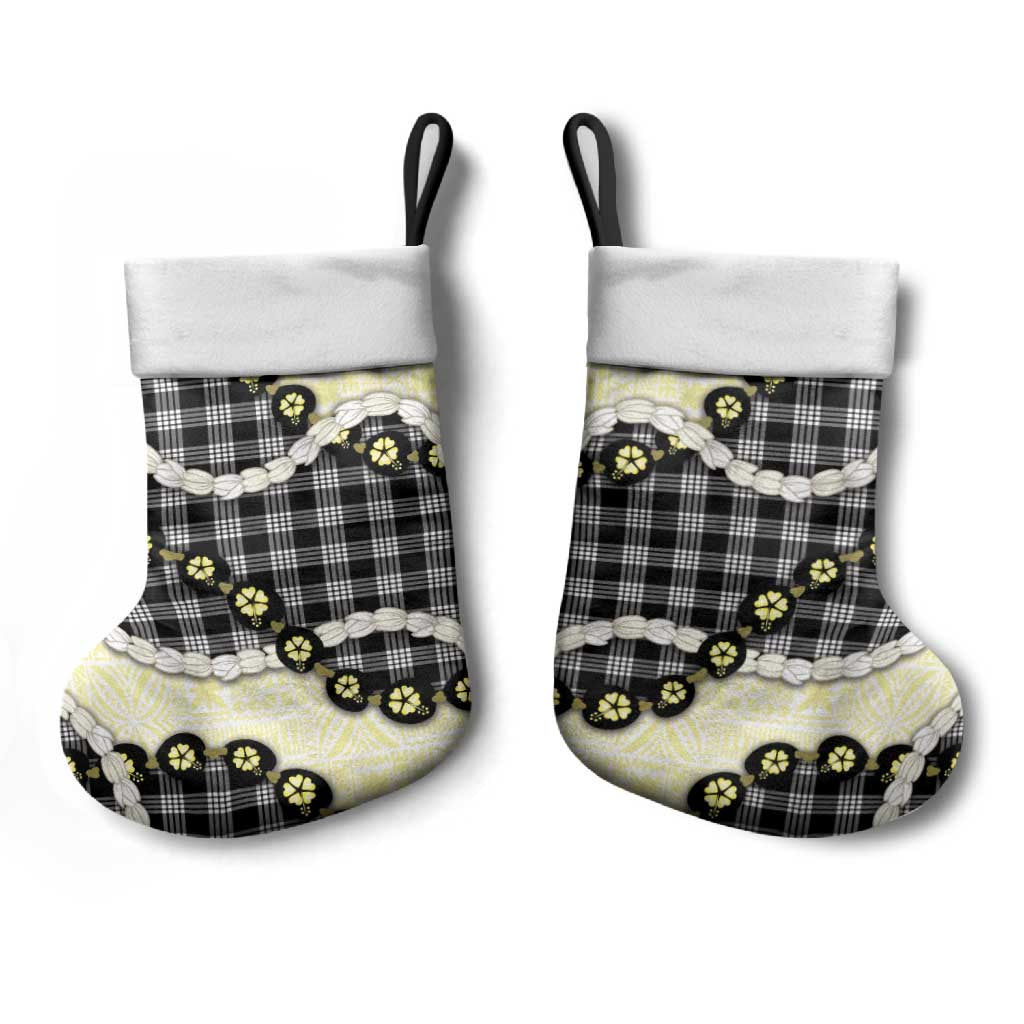 Black Palaka Hawaii Christmas Stocking Kukui Nut Pikake Lei Hawaiian Tapa Pattern - Polynesian Pride