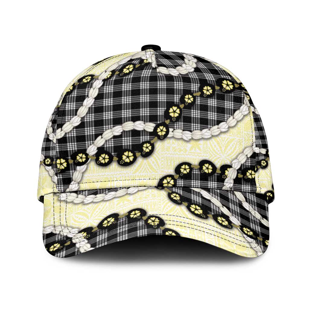 Black Palaka Hawaii Classic Cap Kukui Nut Pikake Lei Hawaiian Tapa Pattern - Polynesian Pride