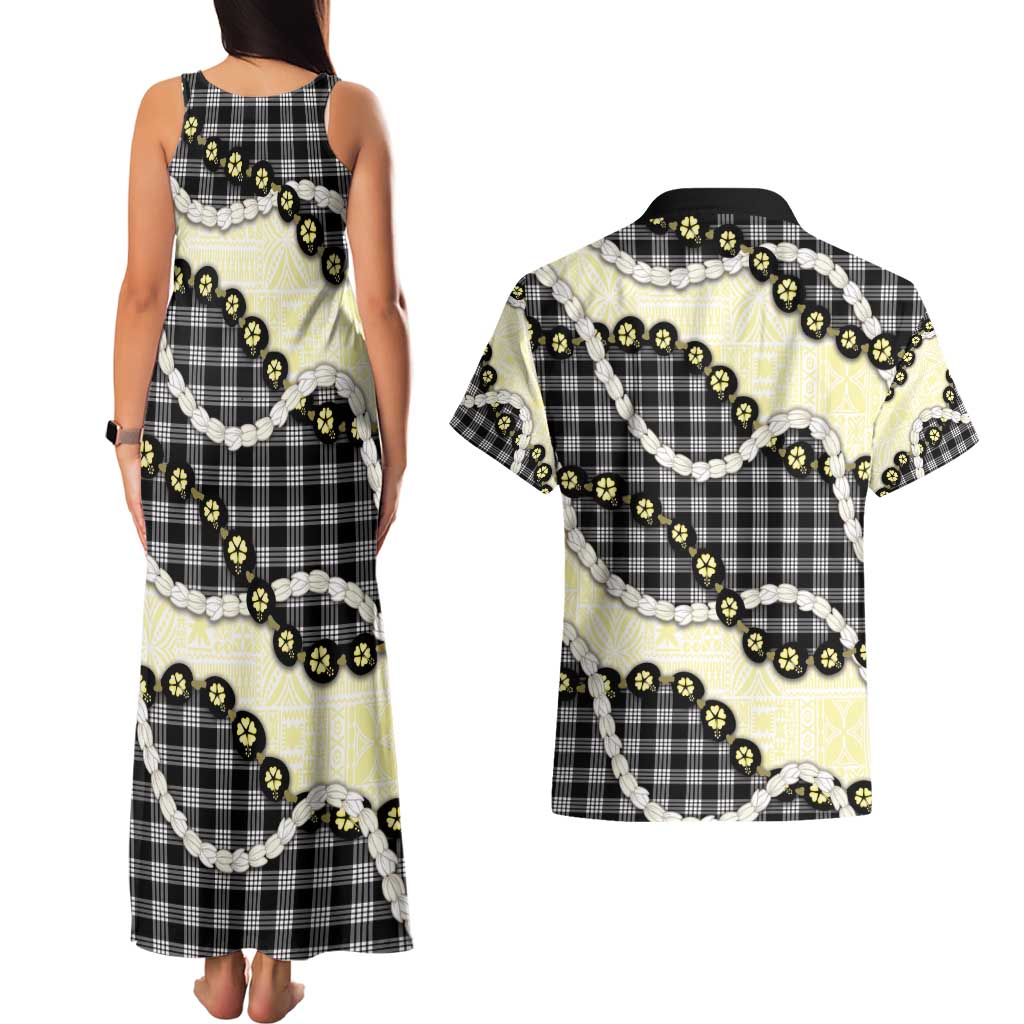 Black Palaka Hawaii Couples Matching Tank Maxi Dress and Hawaiian Shirt Kukui Nut Pikake Lei Hawaiian Tapa Pattern - Polynesian Pride