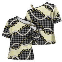 Black Palaka Hawaii Cross Shoulder Shirt Kukui Nut Pikake Lei Hawaiian Tapa Pattern LT14 - Polynesian Pride