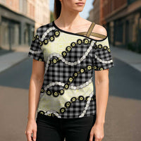 Black Palaka Hawaii Cross Shoulder Shirt Kukui Nut Pikake Lei Hawaiian Tapa Pattern LT14 - Polynesian Pride