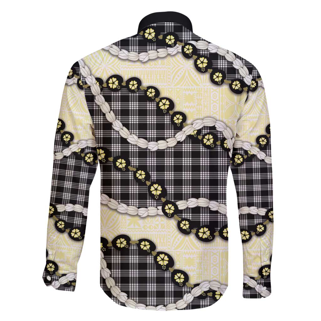 Black Palaka Hawaii Family Matching Long Sleeve Bodycon Dress and Hawaiian Shirt Kukui Nut Pikake Lei Hawaiian Tapa Pattern - Polynesian Pride