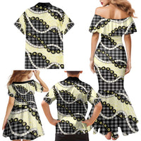 Black Palaka Hawaii Family Matching Mermaid Dress and Hawaiian Shirt Kukui Nut Pikake Lei Hawaiian Tapa Pattern - Polynesian Pride