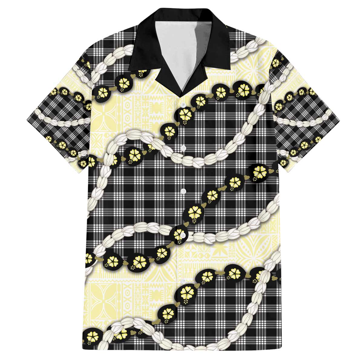 Black Palaka Hawaii Family Matching Off The Shoulder Long Sleeve Dress and Hawaiian Shirt Kukui Nut Pikake Lei Hawaiian Tapa Pattern - Polynesian Pride