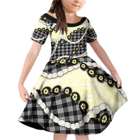 Black Palaka Hawaii Family Matching Off Shoulder Short Dress and Hawaiian Shirt Kukui Nut Pikake Lei Hawaiian Tapa Pattern - Polynesian Pride