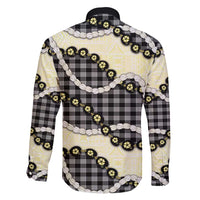 Black Palaka Hawaii Family Matching Off Shoulder Short Dress and Hawaiian Shirt Kukui Nut Pikake Lei Hawaiian Tapa Pattern - Polynesian Pride