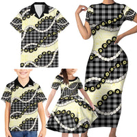 Black Palaka Hawaii Family Matching Short Sleeve Bodycon Dress and Hawaiian Shirt Kukui Nut Pikake Lei Hawaiian Tapa Pattern - Polynesian Pride
