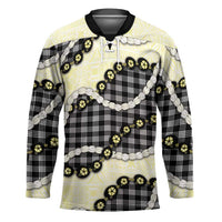 Black Palaka Hawaii Hockey Jersey Kukui Nut Pikake Lei Hawaiian Tapa Pattern - Polynesian Pride