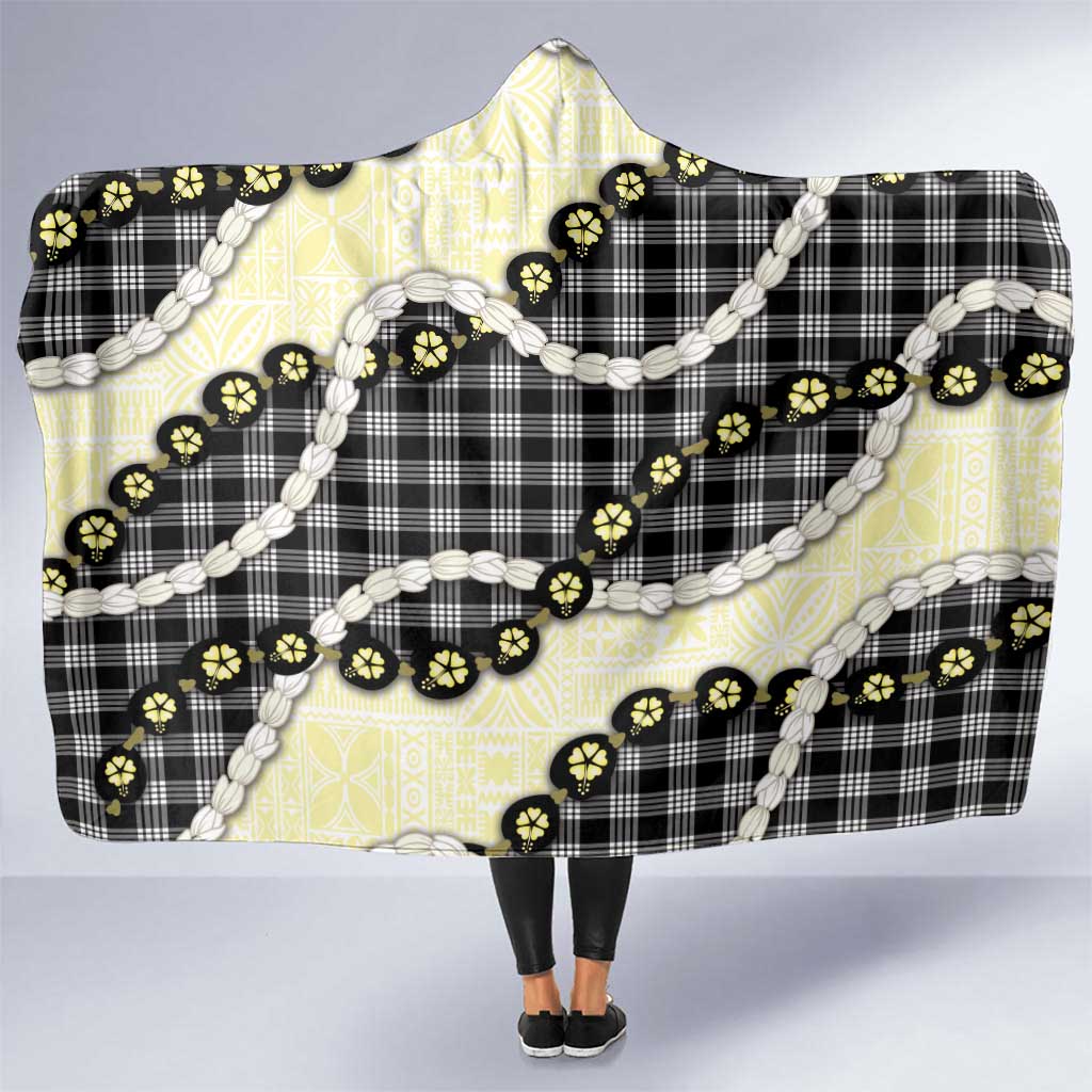 Black Palaka Hawaii Hooded Blanket Kukui Nut Pikake Lei Hawaiian Tapa Pattern LT14 One Size Black - Polynesian Pride