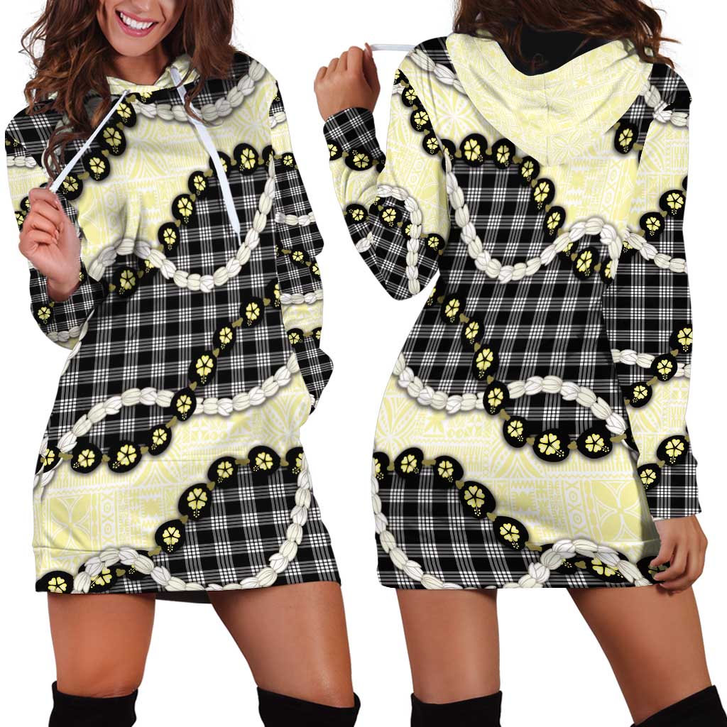 Black Palaka Hawaii Hoodie Dress Kukui Nut Pikake Lei Hawaiian Tapa Pattern LT14 - Polynesian Pride
