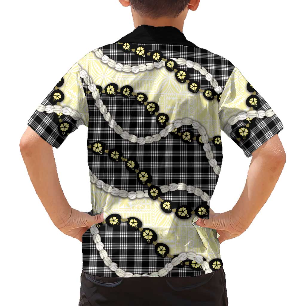 Black Palaka Hawaii Kid Hawaiian Shirt Kukui Nut Pikake Lei Hawaiian Tapa Pattern LT14 - Polynesian Pride
