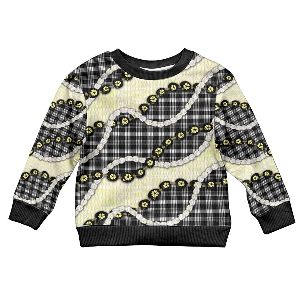 Black Palaka Hawaii Kid Ugly Christmas Sweater Kukui Nut Pikake Lei Hawaiian Tapa Pattern LT14 Kid Black - Polynesian Pride