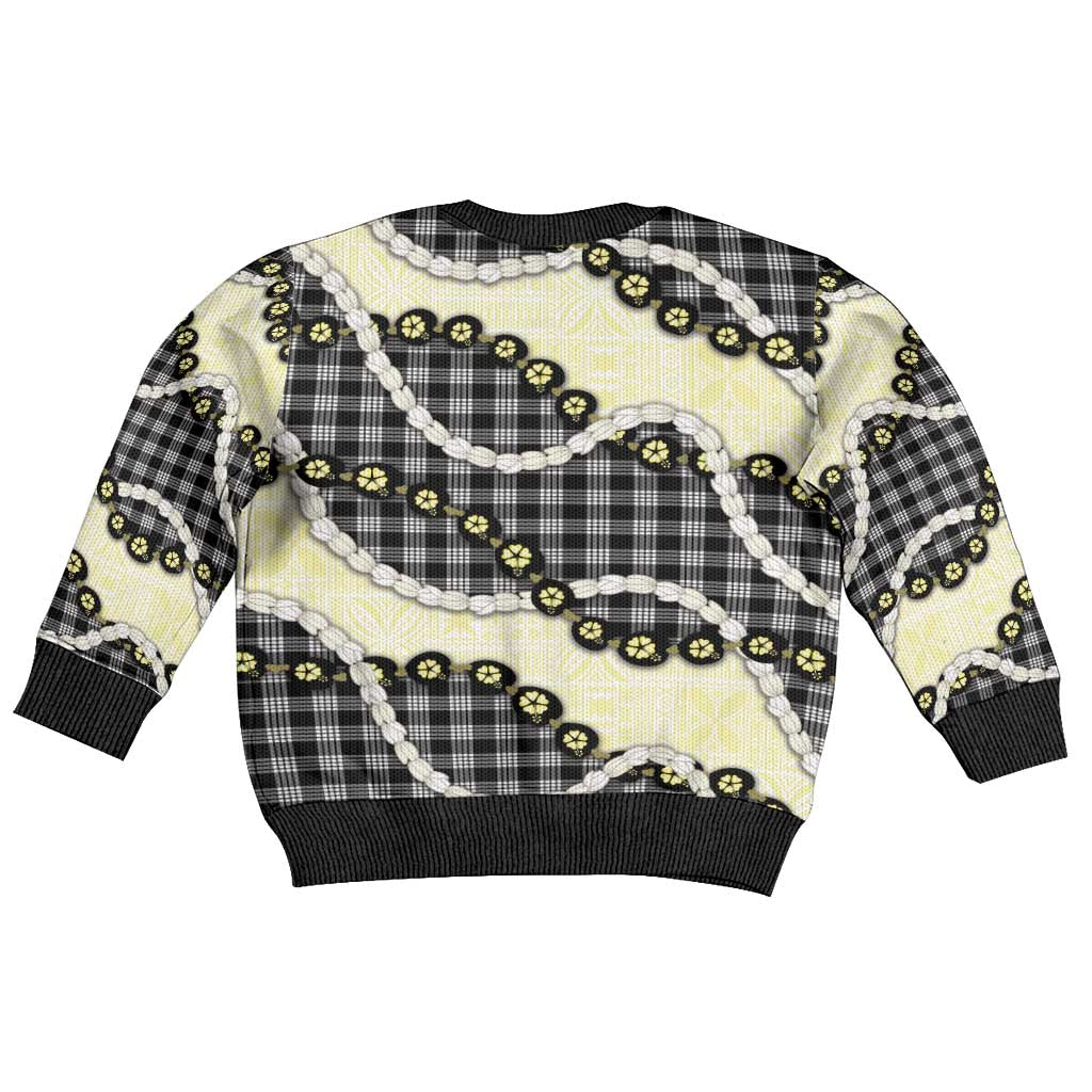 Black Palaka Hawaii Kid Ugly Christmas Sweater Kukui Nut Pikake Lei Hawaiian Tapa Pattern LT14 - Polynesian Pride