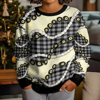 Black Palaka Hawaii Kid Ugly Christmas Sweater Kukui Nut Pikake Lei Hawaiian Tapa Pattern LT14 - Polynesian Pride