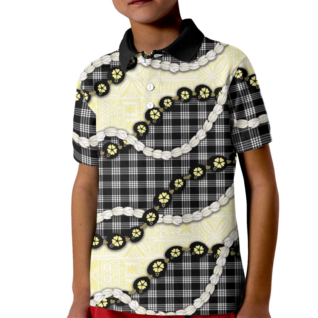 Black Palaka Hawaii Kid Polo Shirt Kukui Nut Pikake Lei Hawaiian Tapa Pattern LT14 Kid Black - Polynesian Pride