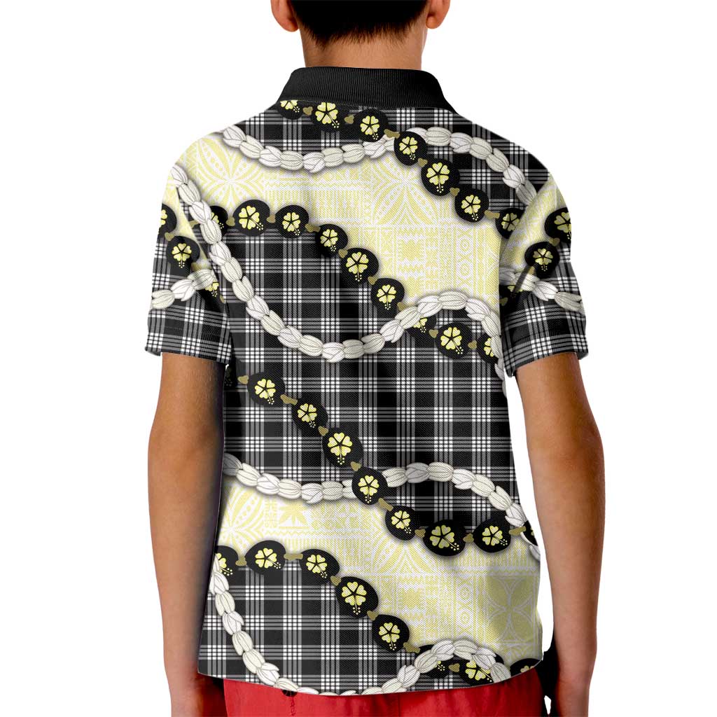 Black Palaka Hawaii Kid Polo Shirt Kukui Nut Pikake Lei Hawaiian Tapa Pattern LT14 - Polynesian Pride