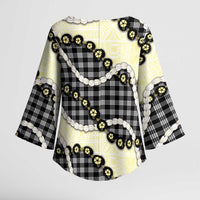 Black Palaka Hawaii Kimono Sleeve Blouse Kukui Nut Pikake Lei Hawaiian Tapa Pattern LT14 - Polynesian Pride