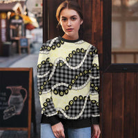 Black Palaka Hawaii Ugly Christmas Sweater Kukui Nut Pikake Lei Hawaiian Tapa Pattern - Polynesian Pride