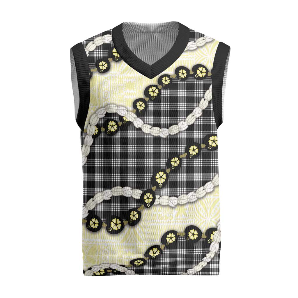 Black Palaka Hawaii Christmas Knitted V-Neck Vest Kukui Nut Pikake Lei Hawaiian Tapa Pattern LT14 Black - Polynesian Pride