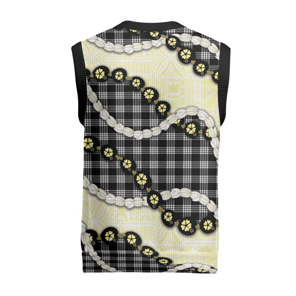 Black Palaka Hawaii Christmas Knitted V-Neck Vest Kukui Nut Pikake Lei Hawaiian Tapa Pattern LT14 - Polynesian Pride