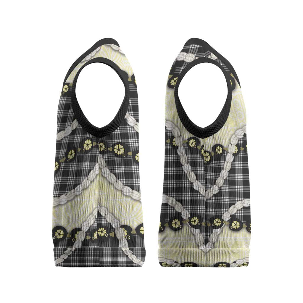 Black Palaka Hawaii Christmas Knitted V-Neck Vest Kukui Nut Pikake Lei Hawaiian Tapa Pattern LT14 - Polynesian Pride