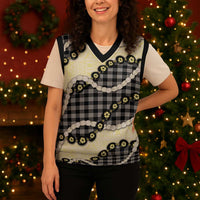 Black Palaka Hawaii Christmas Knitted V-Neck Vest Kukui Nut Pikake Lei Hawaiian Tapa Pattern LT14 - Polynesian Pride