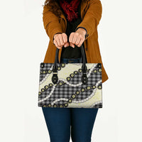 Black Palaka Hawaii Leather Bag Kukui Nut Pikake Lei Hawaiian Tapa Pattern - Polynesian Pride