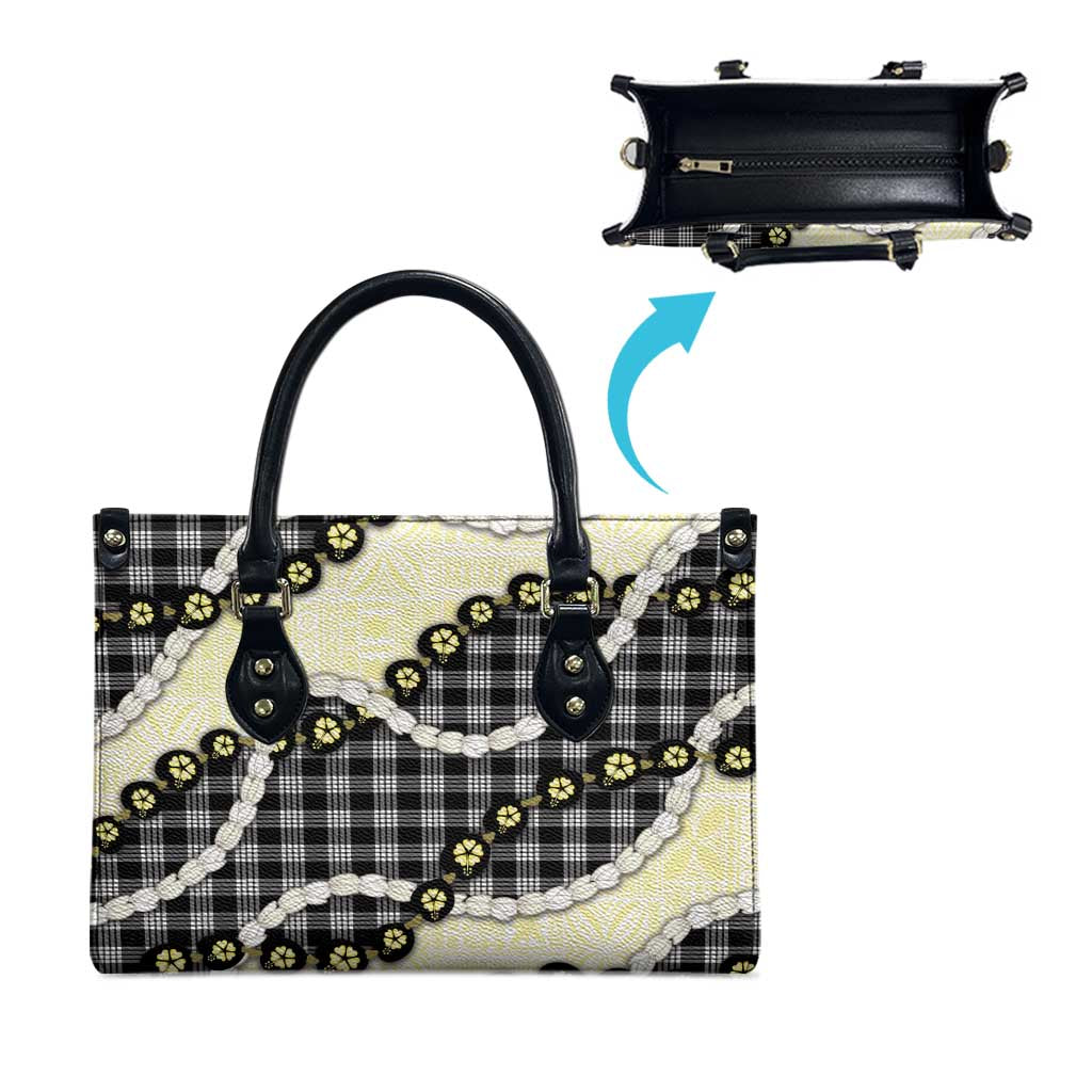 Black Palaka Hawaii Leather Bag Kukui Nut Pikake Lei Hawaiian Tapa Pattern - Polynesian Pride