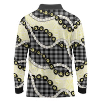 Black Palaka Hawaii Long Sleeve Polo Shirt Kukui Nut Pikake Lei Hawaiian Tapa Pattern LT14 - Polynesian Pride