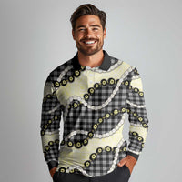 Black Palaka Hawaii Long Sleeve Polo Shirt Kukui Nut Pikake Lei Hawaiian Tapa Pattern LT14 - Polynesian Pride