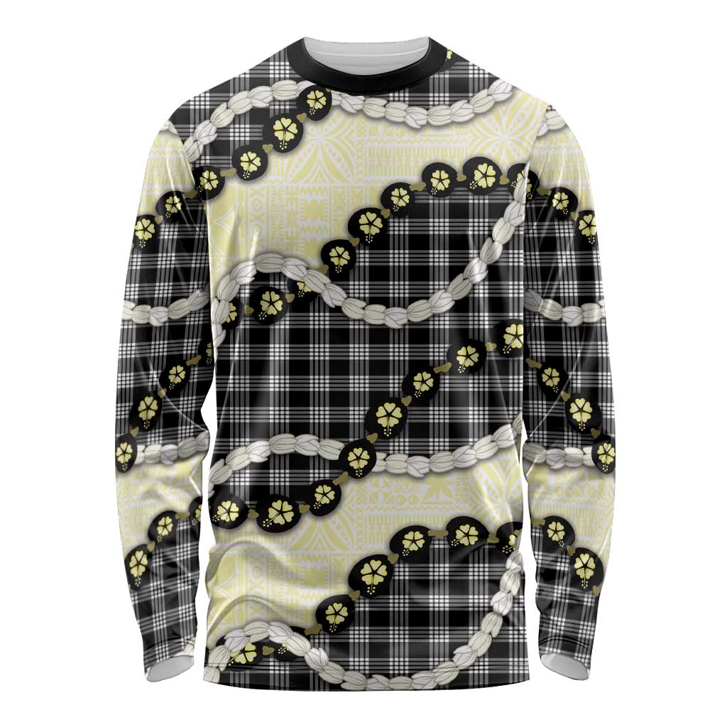 Black Palaka Hawaii Long Sleeve Shirt Kukui Nut Pikake Lei Hawaiian Tapa Pattern LT14 Unisex Black - Polynesian Pride