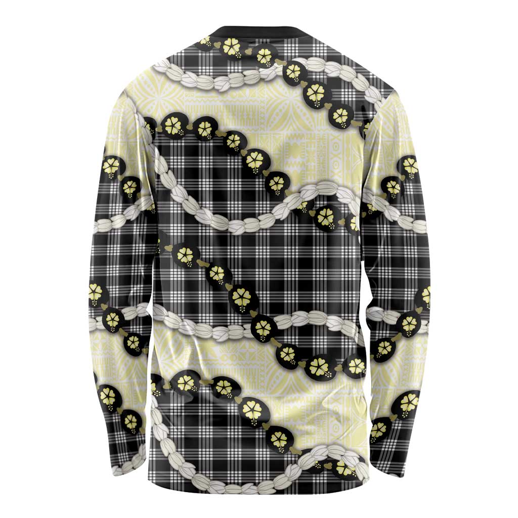 Black Palaka Hawaii Long Sleeve Shirt Kukui Nut Pikake Lei Hawaiian Tapa Pattern LT14 - Polynesian Pride