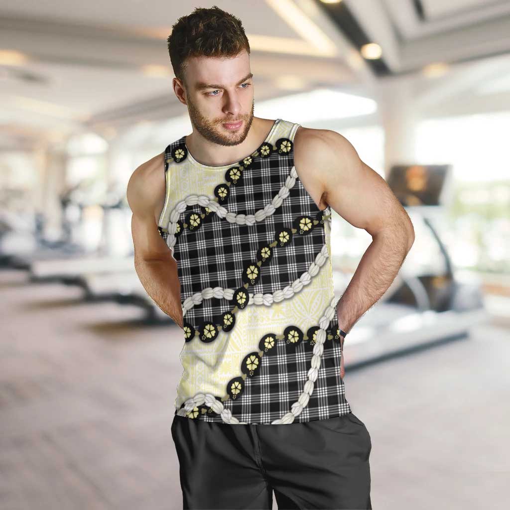 Black Palaka Hawaii Men Tank Top Kukui Nut Pikake Lei Hawaiian Tapa Pattern LT14 Black - Polynesian Pride