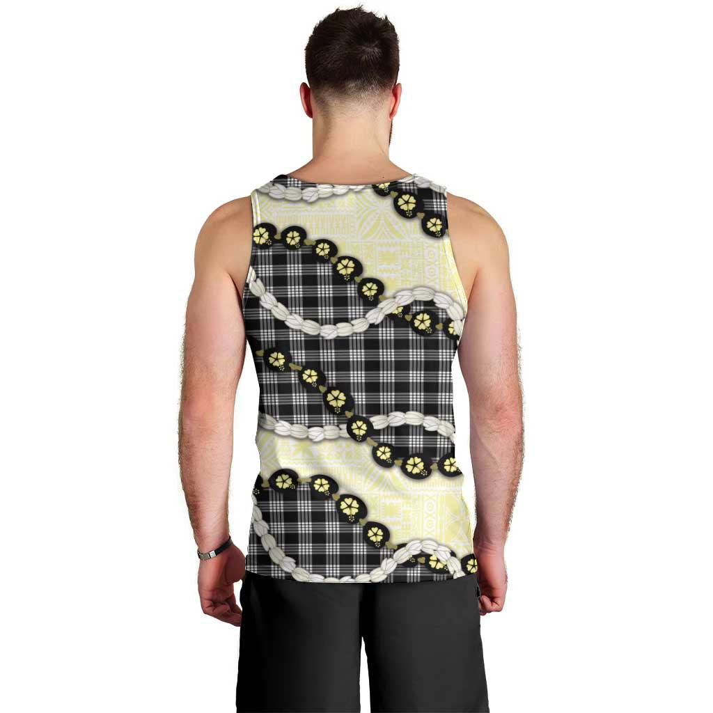 Black Palaka Hawaii Men Tank Top Kukui Nut Pikake Lei Hawaiian Tapa Pattern LT14 - Polynesian Pride