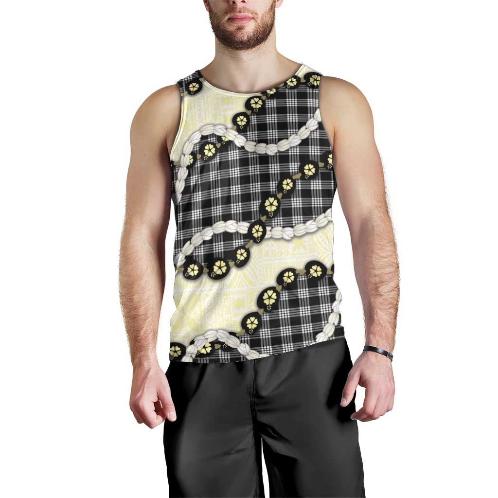 Black Palaka Hawaii Men Tank Top Kukui Nut Pikake Lei Hawaiian Tapa Pattern LT14 - Polynesian Pride