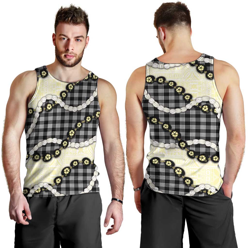 Black Palaka Hawaii Men Tank Top Kukui Nut Pikake Lei Hawaiian Tapa Pattern LT14 - Polynesian Pride