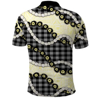 Black Palaka Hawaii Polo Shirt Kukui Nut Pikake Lei Hawaiian Tapa Pattern - Polynesian Pride